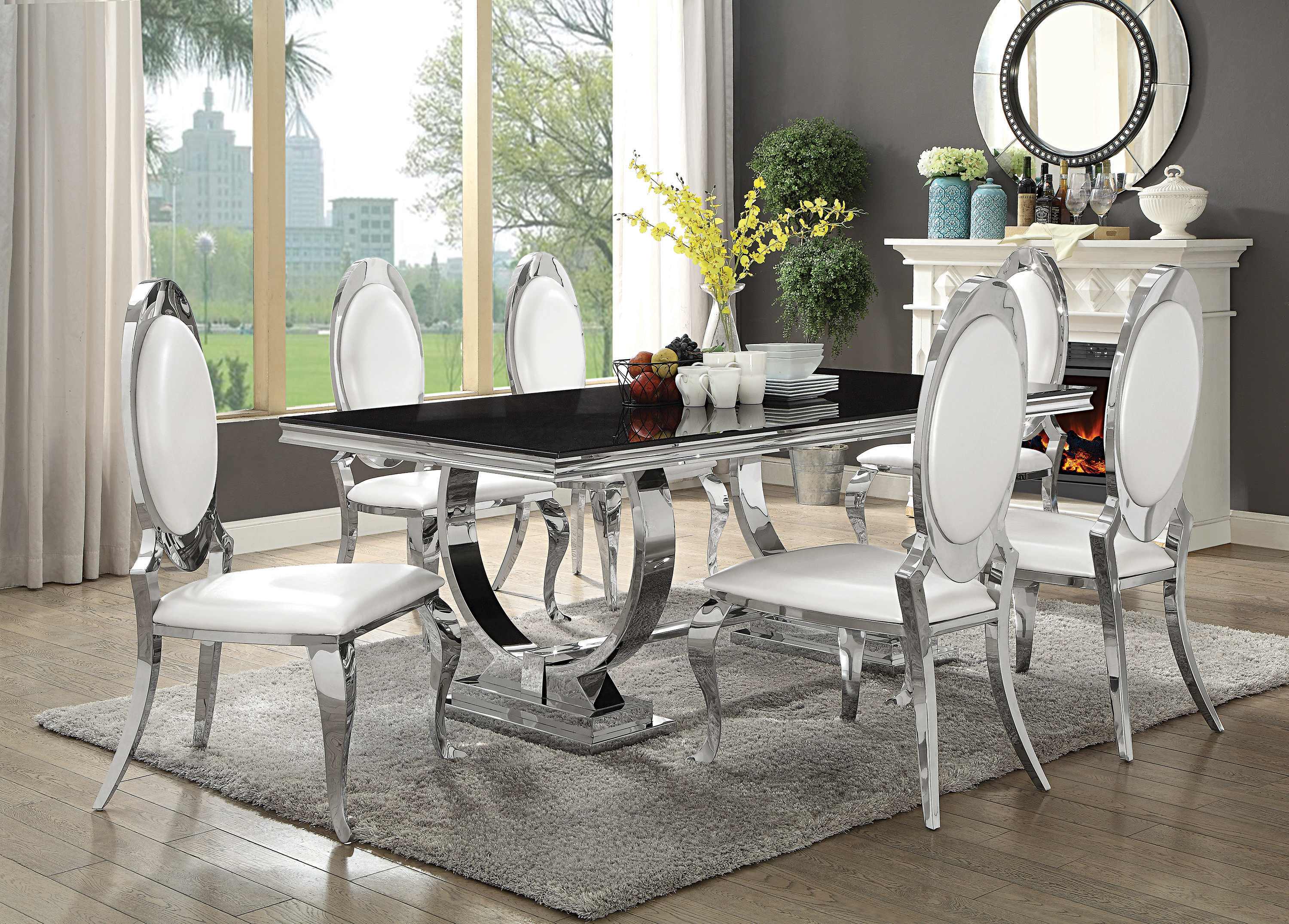 Antoine Rectangular Dining Table Chrome And Black Antoine Rectangular Dining Table Chrome And Black